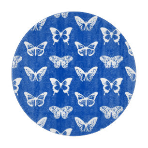 Planche À Découper Croquis papillon, bleu cobalt et blanc
