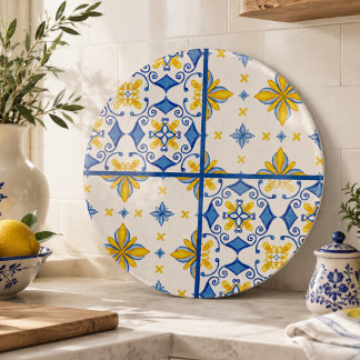 Planche À Découper Cuisine carrelée méditerranéenne bleu jaune