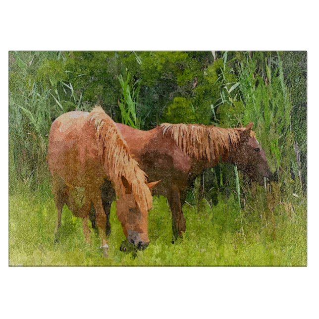 Planche À Découper Cuisine en verre - Assateague Ponies (Devant)