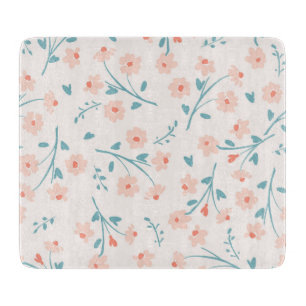 PLANCHE À DÉCOUPER CUISINE EN VERRE : MODÈLE FLORAL ROSE PÂLE
