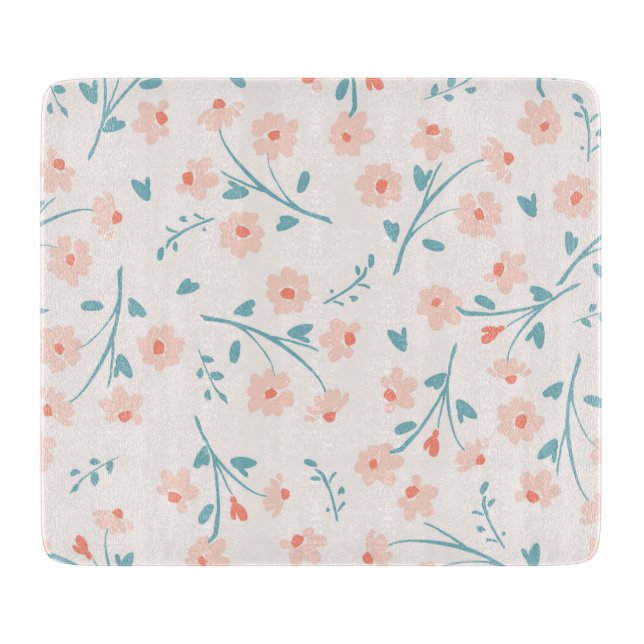 PLANCHE À DÉCOUPER CUISINE EN VERRE : MODÈLE FLORAL ROSE PÂLE (Devant)