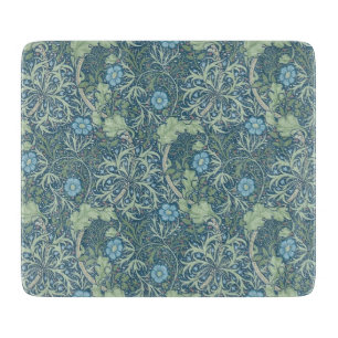 PLANCHE À DÉCOUPER CUISINE EN VERRE : WILLIAM MORRIS : FLORAL BLEU