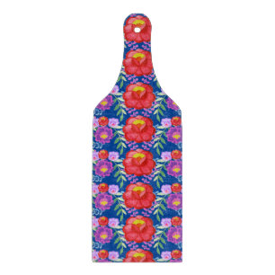 Planche À Découper Cuisine mexicaine Floral Flower Vines Bleu