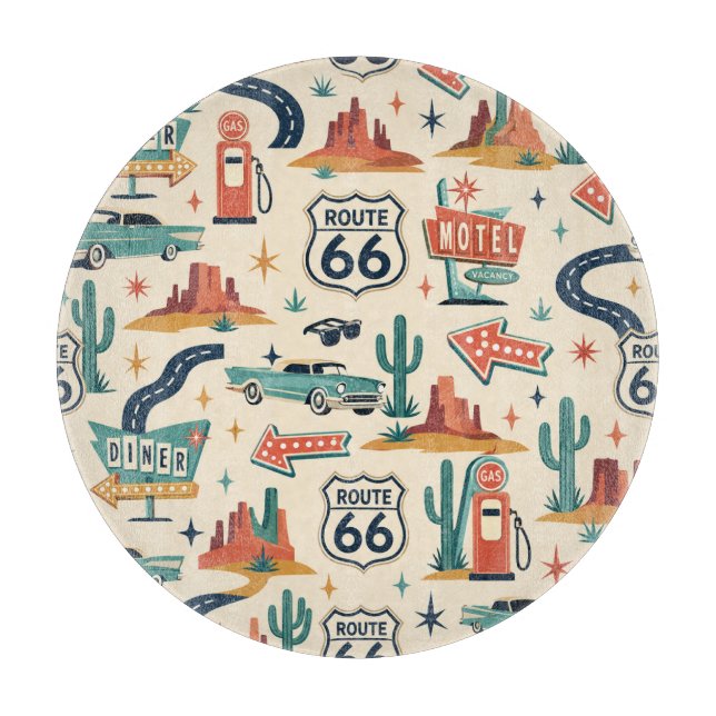 Planche À Découper Cuisine Rétro Route 66 Vibes de Bord de Route (Devant)