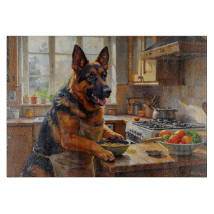 Planche À Découper Cuisson de Berger Allemand dans la Cuisine