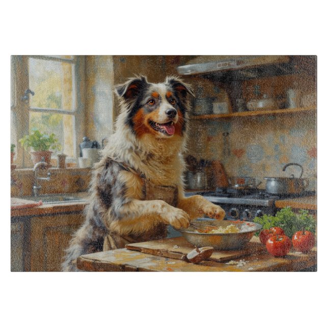 Planche À Découper Cuisson de Berger Australien dans la Cuisine (Devant)