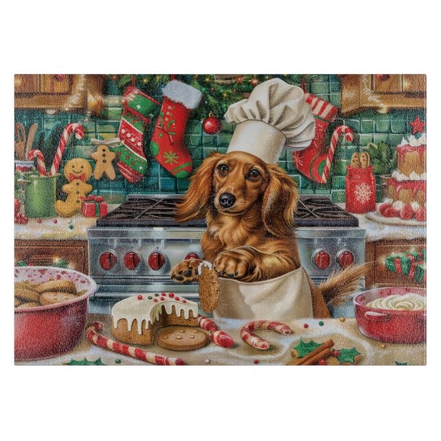 Planche À Découper Cuisson des fêtes de Dachshund : Noël festif (Devant)