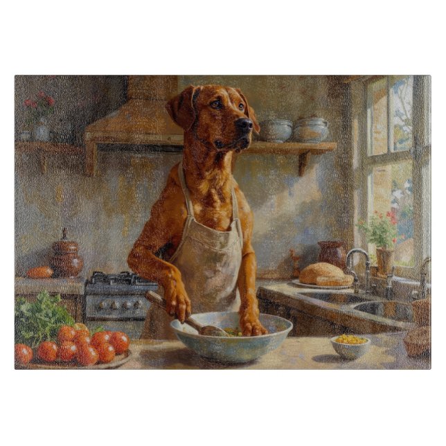 Planche À Découper Cuisson du Ridgeback de Rhodésie dans la cuisine (Devant)