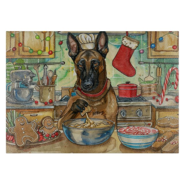 Planche À Découper Cuisson festive de Noël du Malinois belge : (Devant)