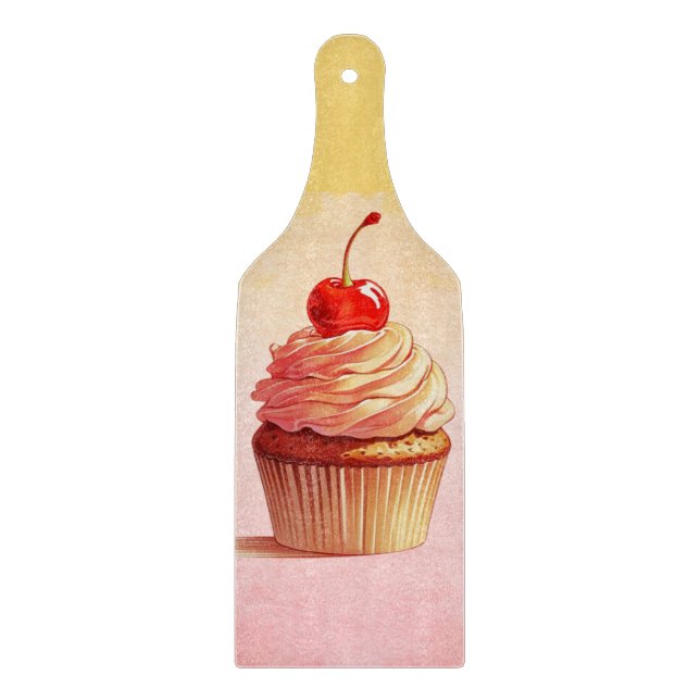 Planche À Découper Cupcake Vintage cerise rose jaune (Devant)