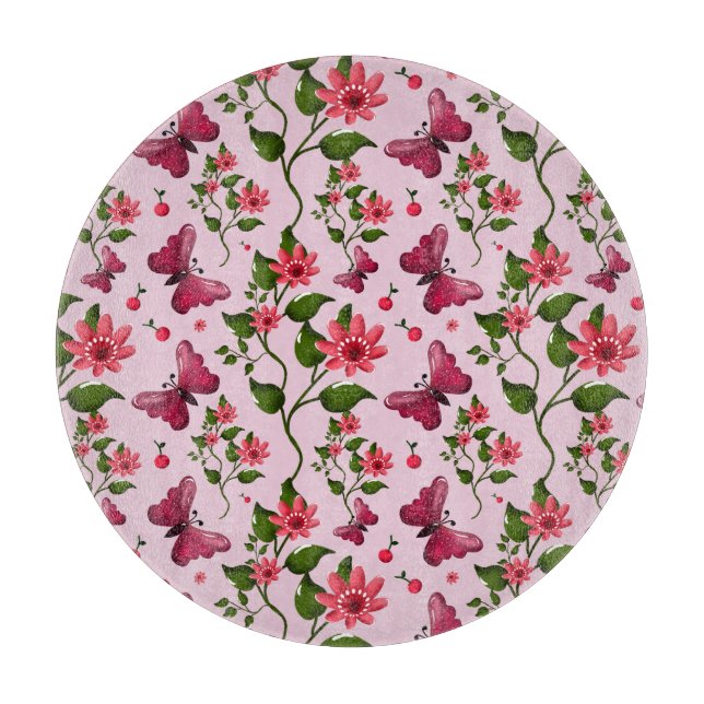 Planche À Découper Cute Cherry Butterfly Pattern, Glossy Kawaii Fruit (Devant)