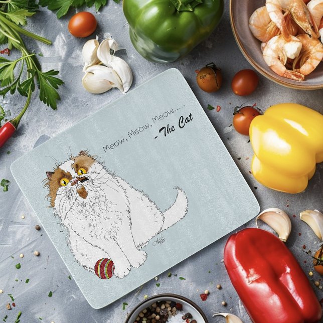Planche À Découper Cute Fluffy Persian Cat Funny Meow Blue (Créateur téléchargé)