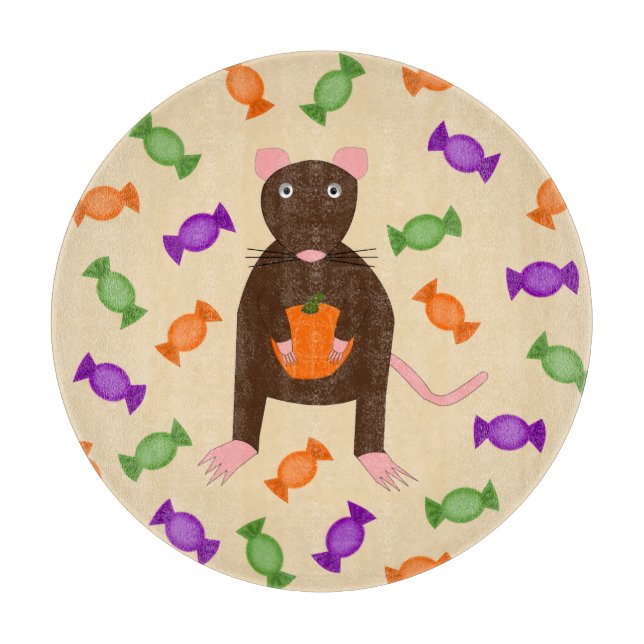 Planche À Découper Cute Halloween Rat et Citrouille (Devant)