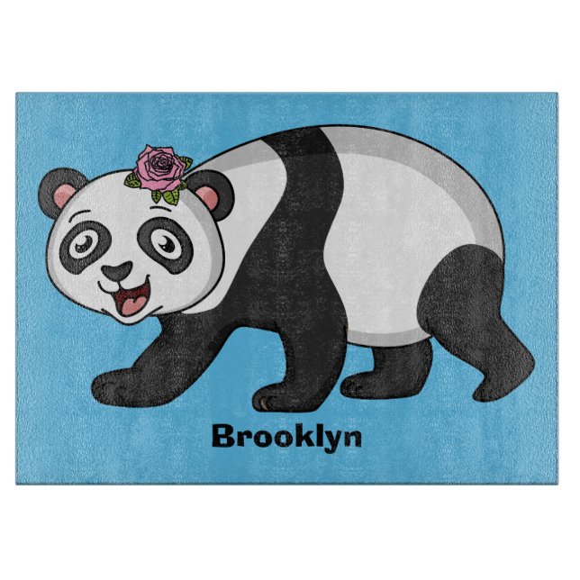Planche À Découper Cute happy panda bear with flower cartoon (Devant)