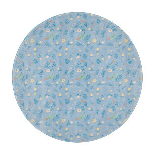 Planche À Découper Cute Moderne Motif Nature Floral Bleu Vintage