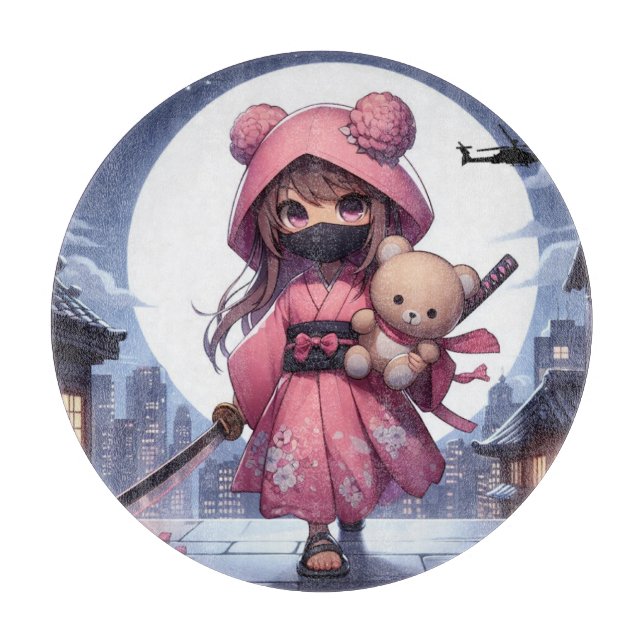 Planche À Découper Cute ninja guerrière fille & teddy (Devant)