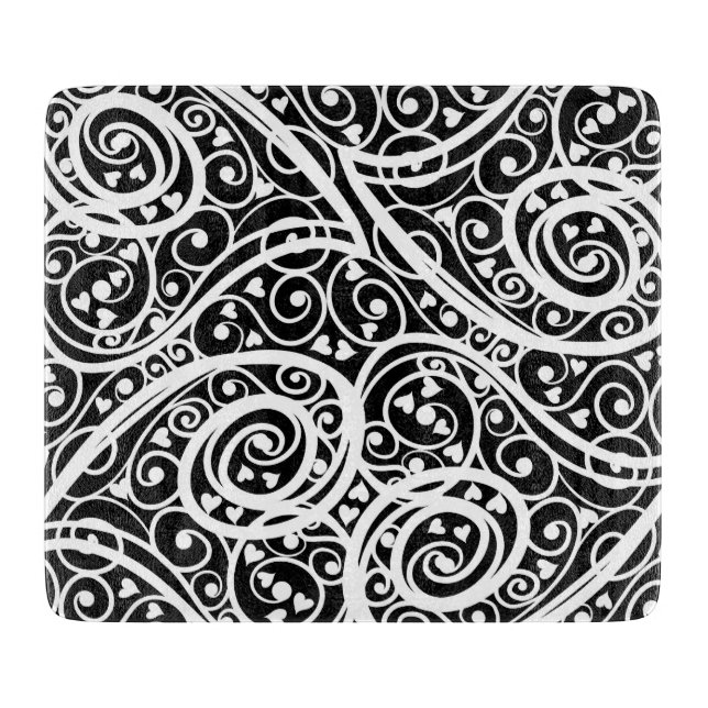 Planche À Découper Cute noir blanc coeurs amour design arrière - plan (Devant)