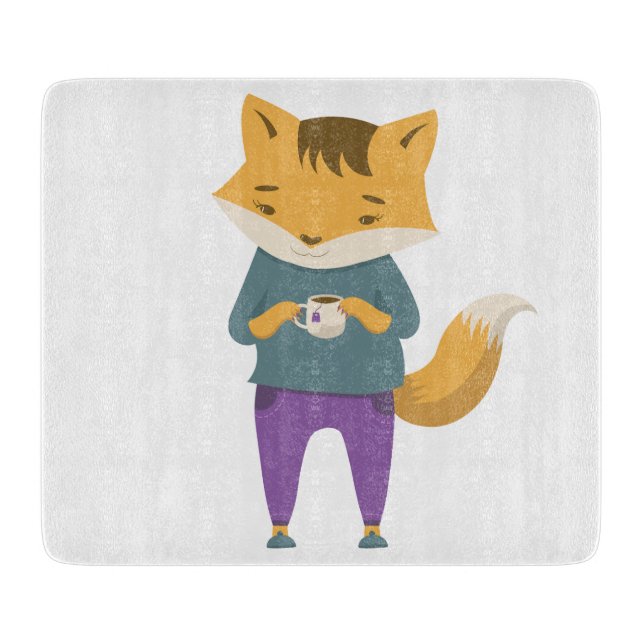 Planche À Découper Cute renard avec tasse de thé (Devant)