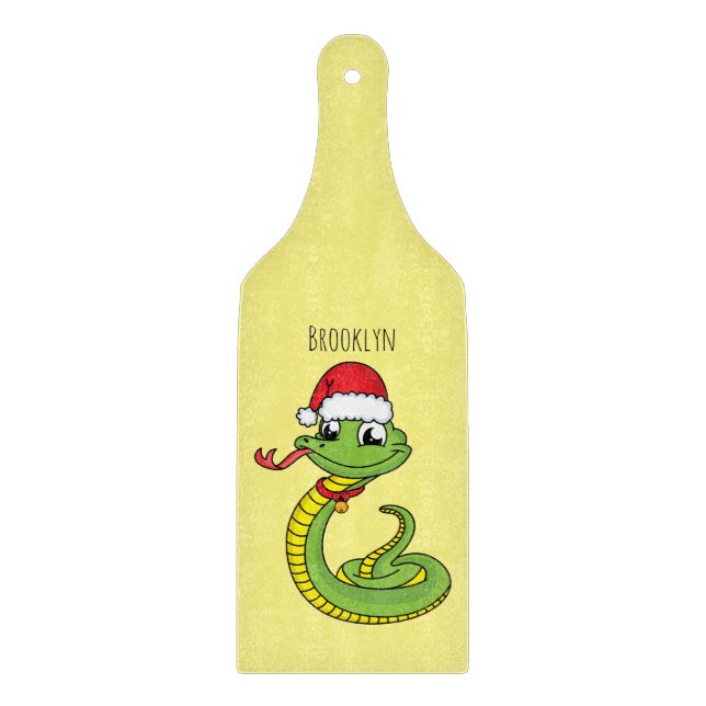 Planche À Découper Cute serpent vert avec chapeau santa dessin animé (Devant)