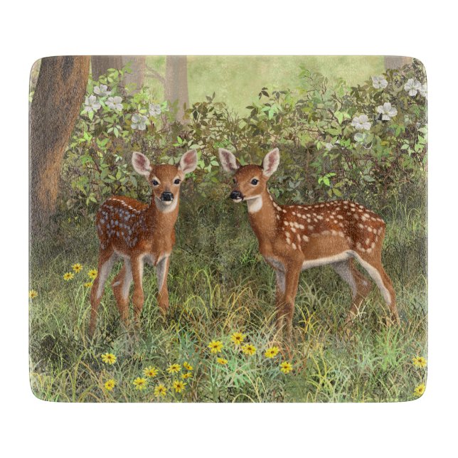 Planche À Découper Cute White Deer Twin Fawns (Devant)