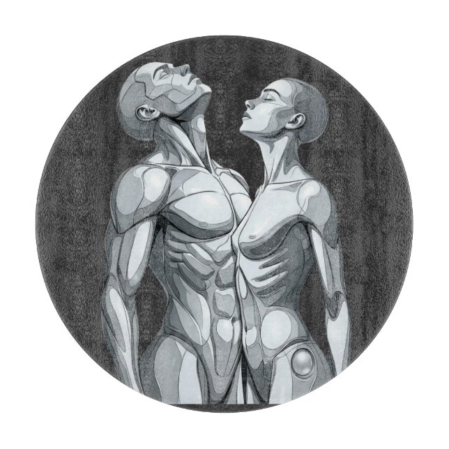 Planche À Découper Cyborg Couple Round Glass Cutting Board (Devant)