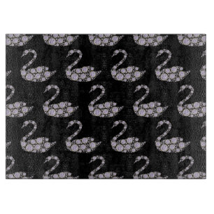 Planche À Découper Cygne de diamant violet élégant sur fond noir
