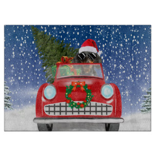 Planche À Découper Dachshund Chien Conduite Voiture En Noël De Neige