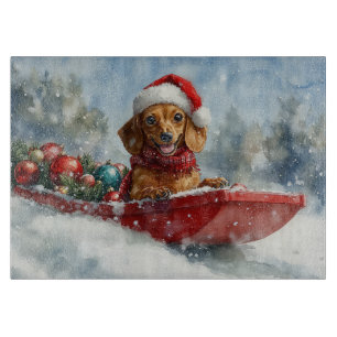 Planche À Découper Dachshund Chien en Luge Laissez Tomber la Neige No