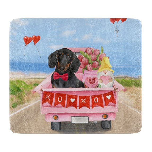Planche À Découper Dachshund Chien Saint-Valentin Coeurs de Camion (Devant)