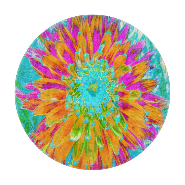 Planche À Découper Dahlia décorative tropicale orange et rose chaud (Devant)