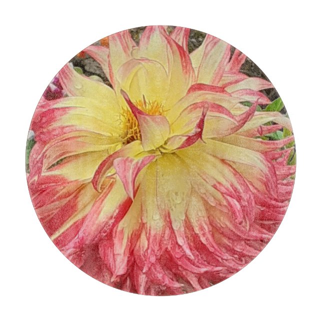 Planche À Découper Dahlia rose et jaune (Devant)