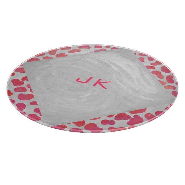 Planche À Découper Dalmatie rose et blanc avec monogramme (Coin)