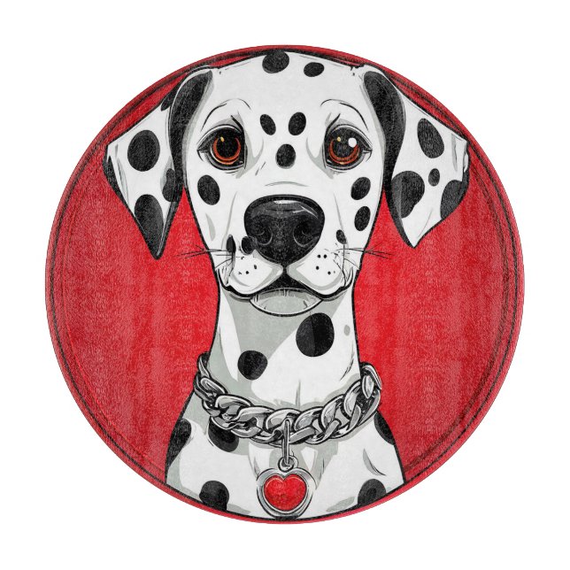 Planche À Découper Dalmatien avec collier à coeur rouge (Devant)