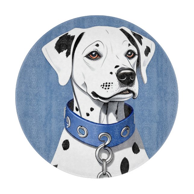 Planche À Découper Dalmatien portant un collier bleu (Devant)
