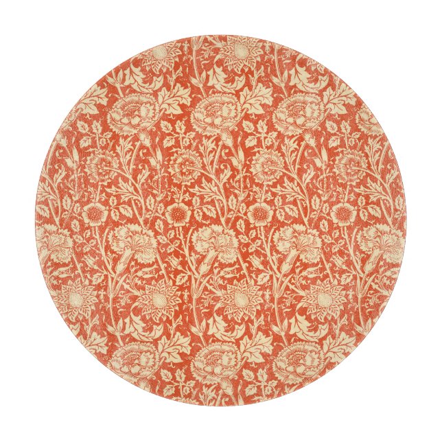 Planche À Découper Damas de Carnation Art Nouveau, Orange Mandarin (Devant)