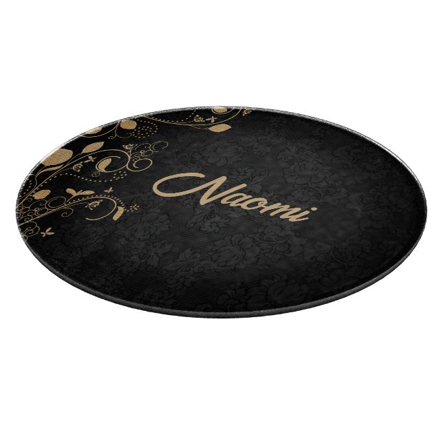 Planche À Découper Damas florales noir et or (Coin)