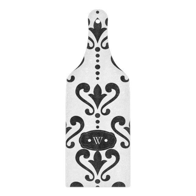 Planche À Découper Damas noir et blanc de luxe (Devant)