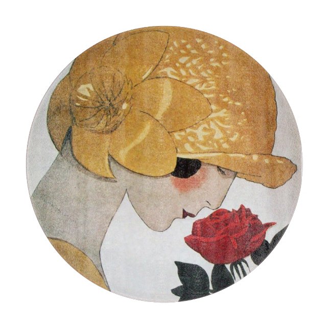 Planche À Découper DAME À LA ROSE ROUGE Beauté Mode  (Devant)