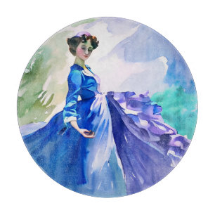 Planche À Découper Dame en Robe Bleue - Peinture aquarelle