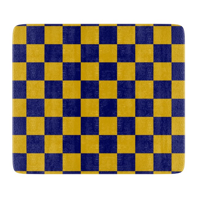 Planche À Découper Damier bleu marine et jaune moutarde (Devant)