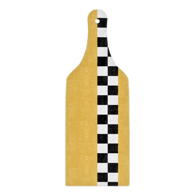 Planche À Découper damier rayé jaune moutarde (Devant)