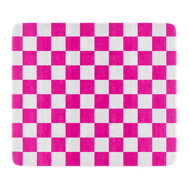 Planche À Découper Damier Rose Néon et Blanc  (Devant)
