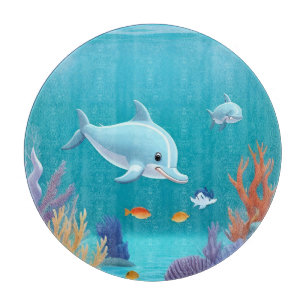 Planche À Découper Dauphins joueurs explorant un récif corallien vibr