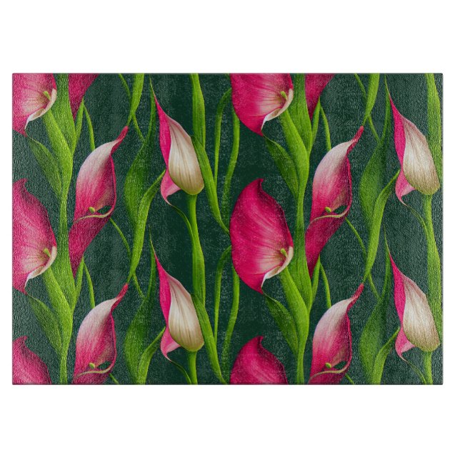Planche À Découper De belles fleurs roses et vertes en calla Bold (Devant)