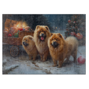 Planche À Découper Décor de Noël à chariot neigeux Chow Chow