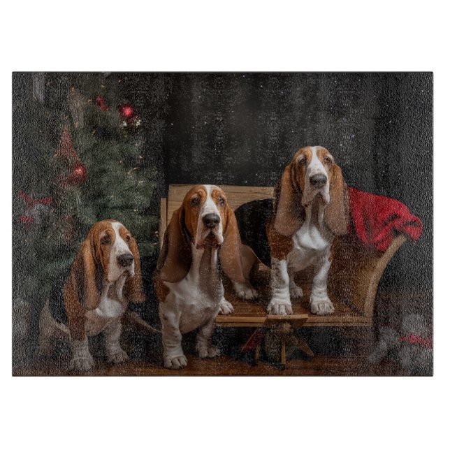 Planche À Découper Décor de Noël Basset Hound Snowy Sleigh (Devant)