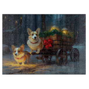 Planche À Découper Décor de Noël Corgi Snowy Sleigh