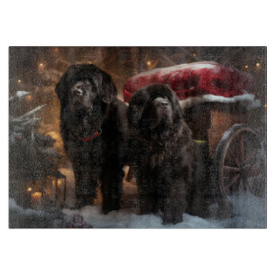 Planche À Découper Décor de Noël de Terre-Neuve Snowy Sleigh