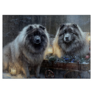 Planche À Découper Décor de Noël de traîneau enneigé Keeshond