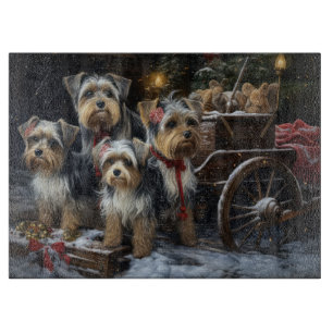 Planche À Découper Décor de Noël du Biewer Terrier Snowy Sleigh